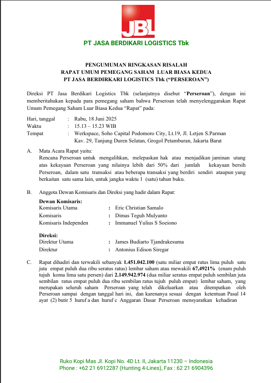 Ringkasan Risalah RUPSLB ke - 2 LAJU 2025
